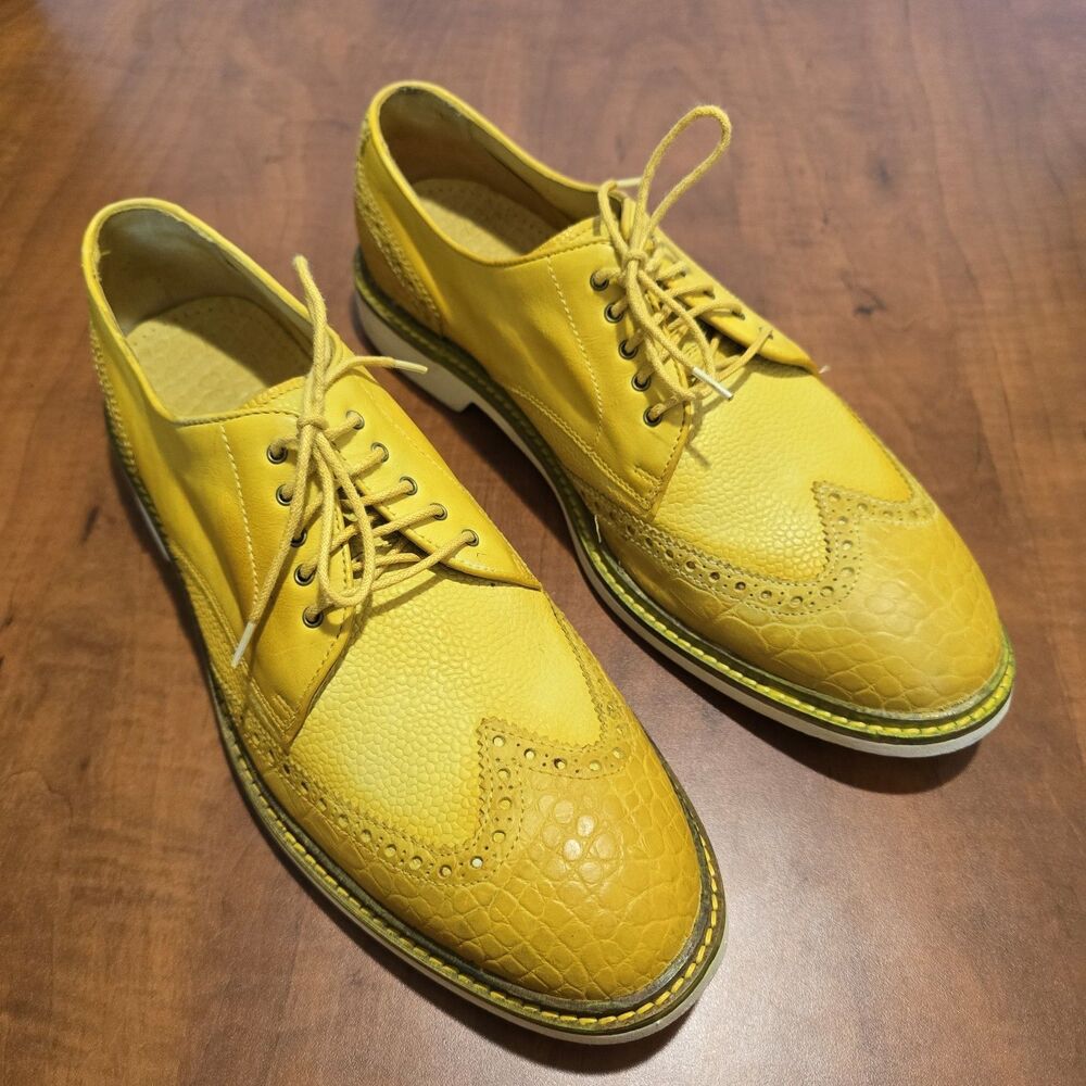 Cole Haan Yellow Wingtip Brogue Crocodile Textured Lace Up Dress Shoes 10.5M - Picture 5 of 9